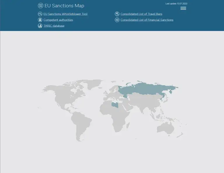 World map of sanctions, including Libya, Russia, and the Democratic People's Republic of Korea