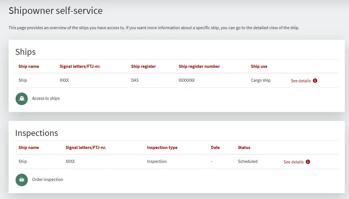 Figure 1: Overview page on Shipowner Self-service