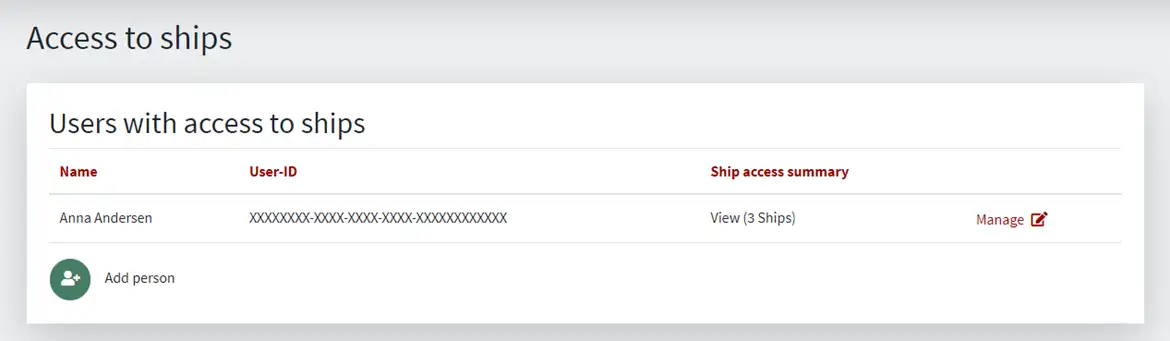 Figure 2: Overview over who has access to your ships on Shipowner Self-service