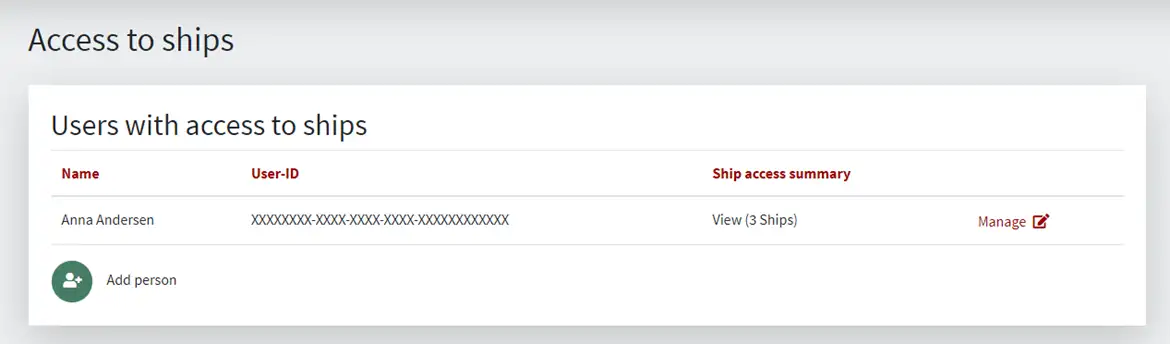 Figure 4: Overview over who has access to your ships on Shipowner Self-service