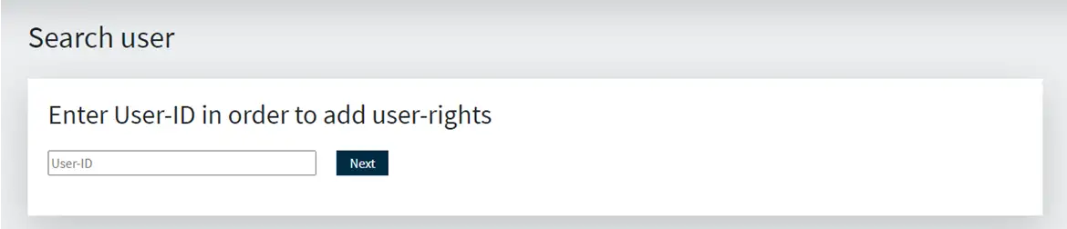 Figure 5: Enter user-ID in order to add user-rights on Shipowner Self-service