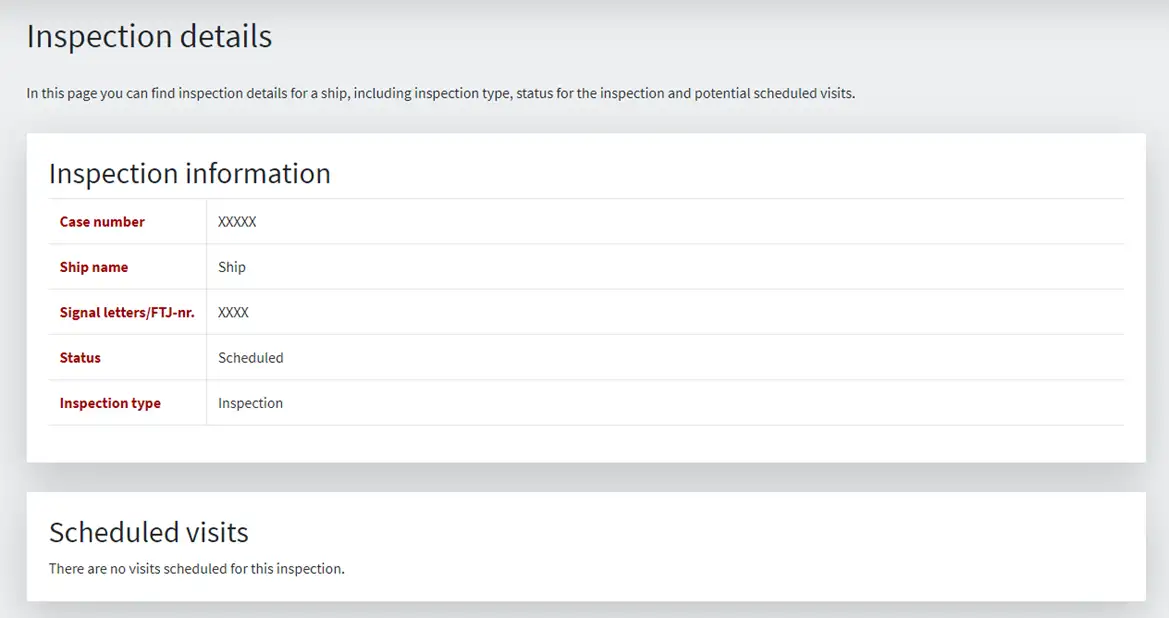 Figure 8: Detailed view for inspection on Shipowner Self-service