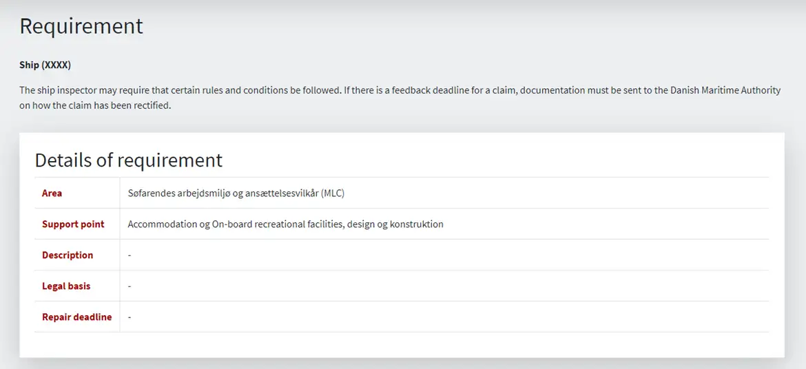 Figure 9: Detailed view for reqiorement on Shipowner Self-service