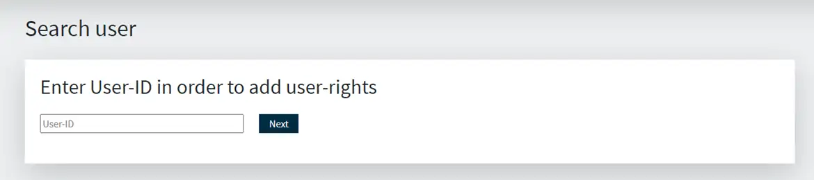 Figure 11: Enter user-ID in order to add user-rights on Shipowner Self-service