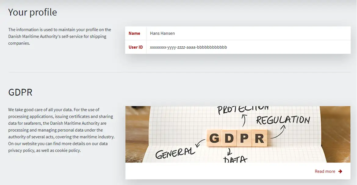 Figure 12: Profile page on Shipowner Self-service